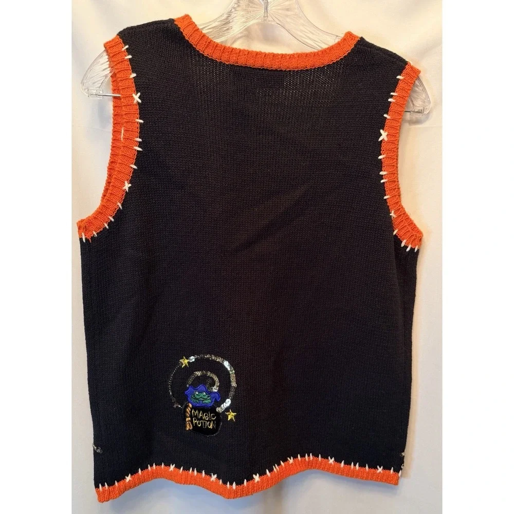 VTG Holiday Editions Size Small Halloween Sweater Vest Black Cat Sequins Knit - Picture 6 of 10